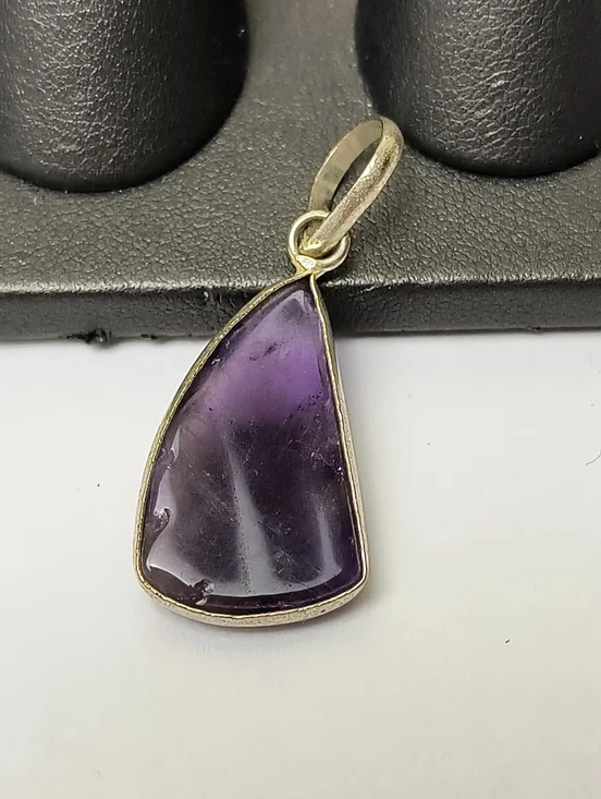 Handmade Artisan Silver Tone Amethyst Teardrop Pendant - Purple - Picture 2 of 5